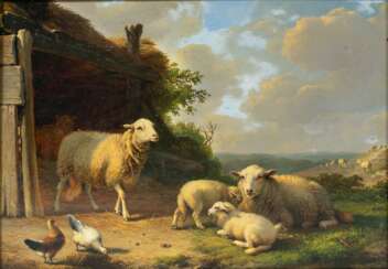 Eugène Verboeckhoven (Warneton 1799 - Brüssel 1881). Schafe vor dem Stall.