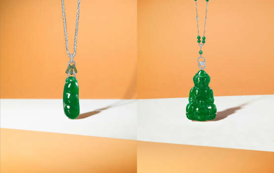 JADEITE AND DIAMOND PENDENT NECKLACE - фото 2