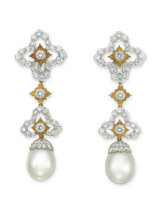 BUCCELLATI DIAMOND AND CULTURED PEARL EARRINGS