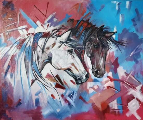 "Пара Лошадей" Canvas on the subframe Oil paint Contemporary art Animalistic минск 2022 - photo 1