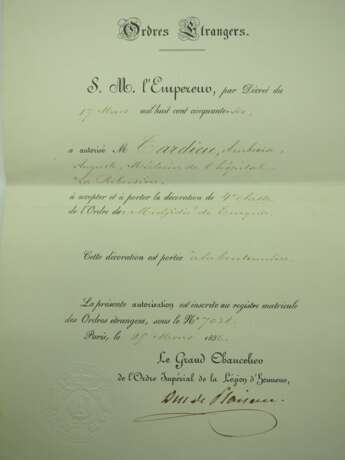 Türkei: Medjidjie-Orden, 4. Klasse, mit Urkunde und Tragegenehmigung für einen französischen Arzt im Hôpital Lariboisière in Paris. - фото 5