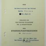 Bandenkampfabzeichen, Bronze Urkunde für einen Rottwachtmeister der Polizei im SS-Polizei-Regiment 15. - Foto 1