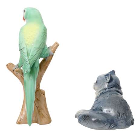 ROYAL DUX/GOEBEL 2 Tierfiguren 'Papagei' und 'Katze', 20. Jh. - photo 2