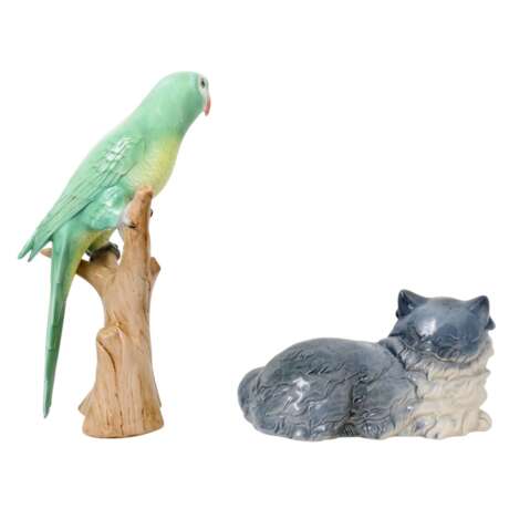 ROYAL DUX/GOEBEL 2 Tierfiguren 'Papagei' und 'Katze', 20. Jh. - photo 3