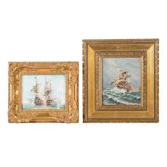 MALER/INNEN 20. Jh., 2 Marine-Gemälde "Historische Segelschiffe",