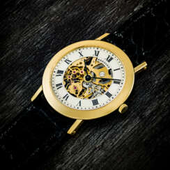 BREGUET. AN EARLY 18K GOLD SEMI-SKELETONISED WRISTWATCH