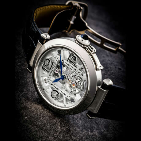 CARTIER. A RARE 18K WHITE GOLD LIMITED EDITION SKELETONISED TOURBILLON WRISTWATCH - Foto 1