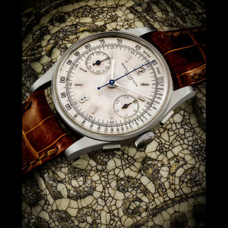 VACHERON CONSTANTIN. A VERY RARE STAINLESS STEEL CHRONOGRAPH WRISTWATCH WITH TACHYMETER SCALE - photo 1