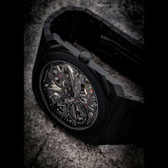 BVLGARI. AN EXTRA THIN BLACK CERAMIC SKELETONISED WRISTWATCH WITH POWER RESERVE AND BRACELET