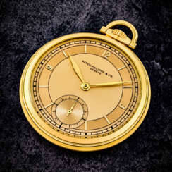 PATEK PHILIPPE. A RARE AND GORGEOUS 18K GOLD POCKET WATCH WITH TWO-TONE DIAL
