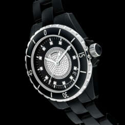 CHANEL. A BLACK CERAMIC AND DIAMOND-SET AUTOMATIC WRISTWATCH WITH SWEEP CENTRE SECONDS, DATE AND BRACELET