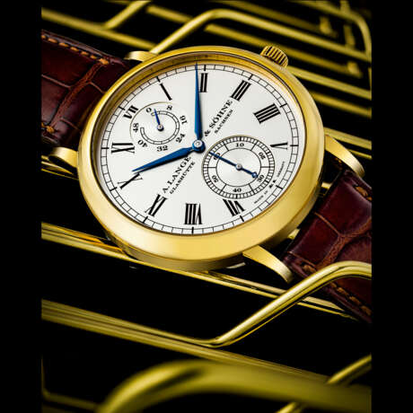 A. LANGE & S&#214;HNE. A VERY RARE 18K GOLD LIMITED EDITION AUTOMATIC WRISTWATCH WITH POWER RESERVE AND ZERO-RESET FEATURE, MADE TO COMMEMORATE THE
100TH ANNIVERSARY OF THE WEMPE CHRONOMETRE MANUFACTORY - photo 1