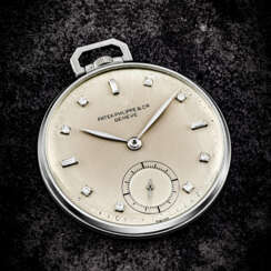 PATEK PHILIPPE. A PLATINUM AND DIAMOND-SET POCKET WATCH