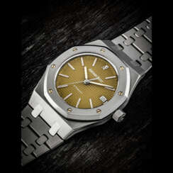 AUDEMARS PIGUET. AN ATTRACTIVE STAINLESS STEEL AUTOMATIC WRISTWATCH WITH SWEEP CENTRE SECONDS, DATE, BRACELET AND TROPICAL DIAL