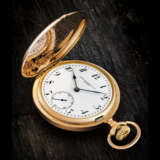 PATEK PHILIPPE. 18K PINK GOLD HUNTER CASE POCKET WATCH WITH ENAMEL DIAL AND BREGUET NUMERALS - photo 1