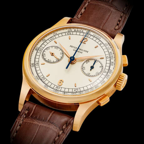 PATEK PHILIPPE. A STUNNING AND VERY RARE 18K PINK GOLD CHRONOGRAPH WRISTWATCH WITH TACHYMETER SCALE - photo 2