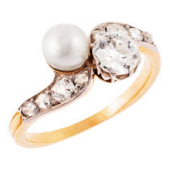Art Déco Toi-et-Moi Ring mit Diamanten und Perle