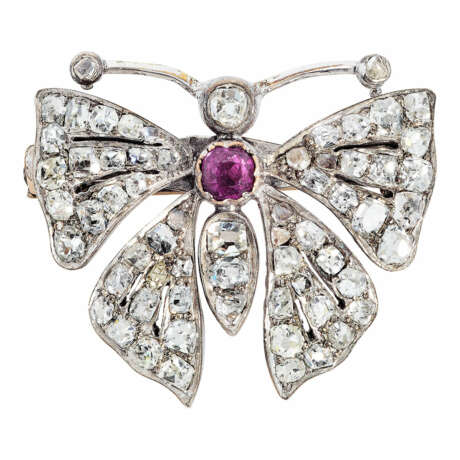 Viktorianische Schmetterlingsbrosche mit Diamanten und Rubin - Foto 1