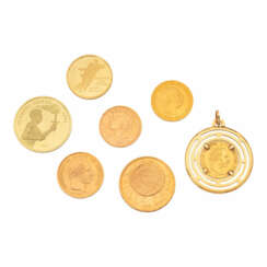 Sammlung von sieben internationalen Goldmünzen