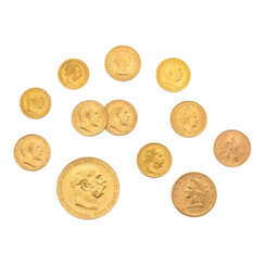 Sammlung von zwölf europäischen Goldmünzen