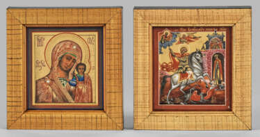 Paar Reise-Ikonen "Mutter Gottes" und "Der Heilige Georg"
