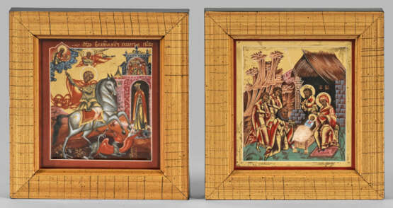 Paar Reise-Ikonen "Der Heilige Georg" und "Christi Geburt" - фото 1