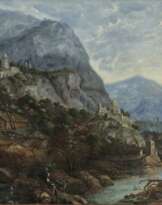 Herman Saftleven, Umkreis - Gebirgige Flusslandschaft mit Krankenheilung Christi