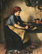 Nikolaos Vokos - Magd in der Küche, beim Schuppen eines Fisches