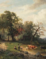 G. Küstner (Gottfried Küstner, 1800 Freudenstadt - 1864 Stuttgart, ?) - Hirtenpaar mit Rindern am Wasser