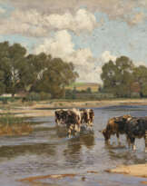 Otto Strützel - Dachauer Landschaft mit Rindern am Wasser
