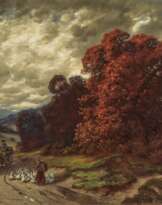 Désiré Thomassin - Feldweg mit Kutsche und Gänsemagd