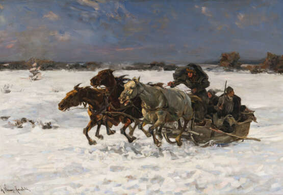 Alfred von Wierusz-Kowalski - Pferdeschlitten in Winterlandschaft - photo 1