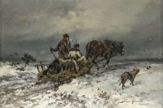 Tadeusz Rybkowski - Jäger mit Pferdeschlitten in Winterlandschaft - photo 1