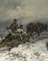 Tadeusz Rybkowski - Jäger mit Pferdeschlitten in Winterlandschaft