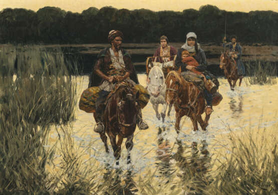 Franz Roubaud - Kosaken zu Pferde bei der Überquerung eines Flusses - Foto 1