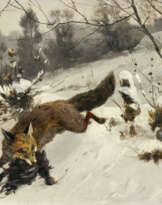 Carl Friedrich Deiker - Fuchs mit Beute in Winterlandschaft