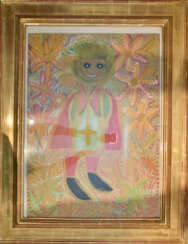 UNBEKANNTER KÜNSTLER, "Abstrakte Figur", Öl auf Leinwand, hinter Glas gerahmt, signiert und datiert.