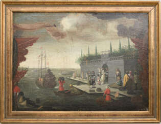 UNBEKANNTER KÜNSTLER, " Hafenszene", Öl auf Leinwand, 1 hälfte 17. Jahrhundert. Gerahmt, 