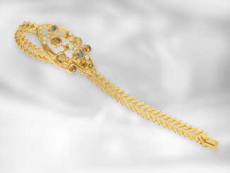 Armband: goldenes, ehemals teures vintage Designer-Armband mit farbigen sowie weißen Brillanten, Unikat