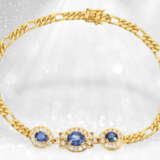 Zierliches Saphir/Brillant-Goldschmiede-Armband mit passendem Ring, 18K Gold - Foto 2