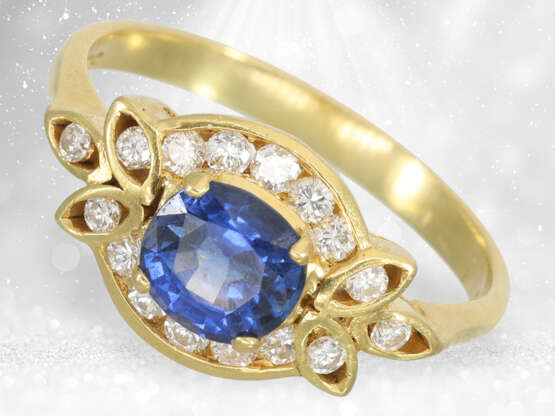 Zierliches Saphir/Brillant-Goldschmiede-Armband mit passendem Ring, 18K Gold - photo 4