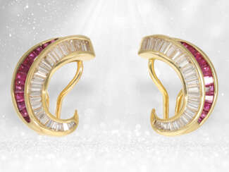Ohrringe: Hochfeine Goldschmiede-Ohrringe mit Rubinen und Diamanten