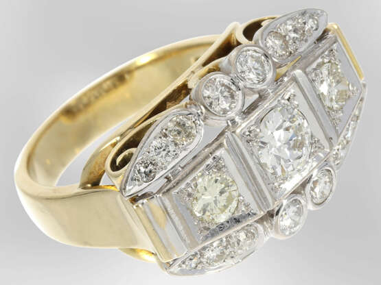 Ring: hochkarätiger Art déco Ring mit Brillanten und Altschliff-Diamanten, insgesamt ca. 1,6ct 14K Gelb-/Weißgold - photo 1