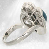 Ring: hochfeiner, neuwertiger Designerring aus Platin, "Blue Cat's Eye Chrysoberyll" und Diamanten, Unikat - Foto 4