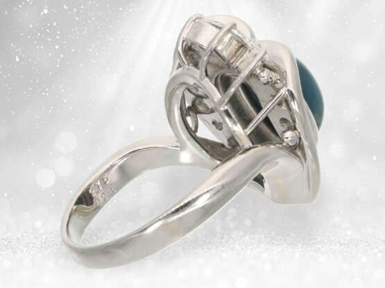 Ring: hochfeiner, neuwertiger Designerring aus Platin, "Blue Cat's Eye Chrysoberyll" und Diamanten, Unikat - Foto 4