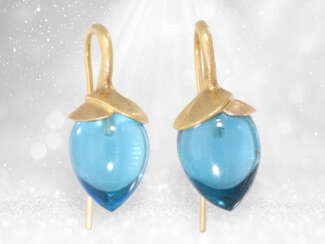 Ausgefallene goldene Designer-Topas-Ohrringe aus dem Hause Ole Lynggaard, Modell "Lotus Drop"