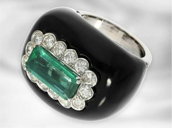 Ring: ungewöhnlicher italienischer Designer-Ring mit Smaragd, Brillanten und Onyx, 14K Weißgold - фото 1