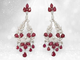 Ohrringe: luxuriöse und sehr prunkvolle Rubin-/Diamantohrringe, 10,75ct, neuwertig