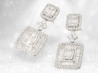 Ohrringe: außergewöhnliche Diamantohrringe mit raffiniert gefassten Baguette-Diamanten, 3,8ct