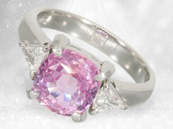 Ring: exklusiver Platinring mit rarem Saphir "PURPLISH PINK" von 4,18ct, IGI Zertifikat - фото 1